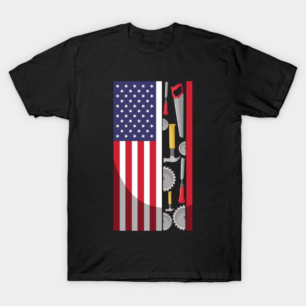 American Flag Woodworker Tools Carpenter Patriotic T-Shirt by Shirtbubble